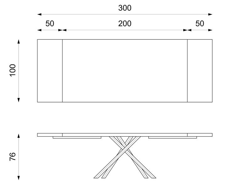 E-STYLO Tavolo allungabile con top in rovere naturale e gambe in metallo nero, 100cm X 200/300cm H.76cm