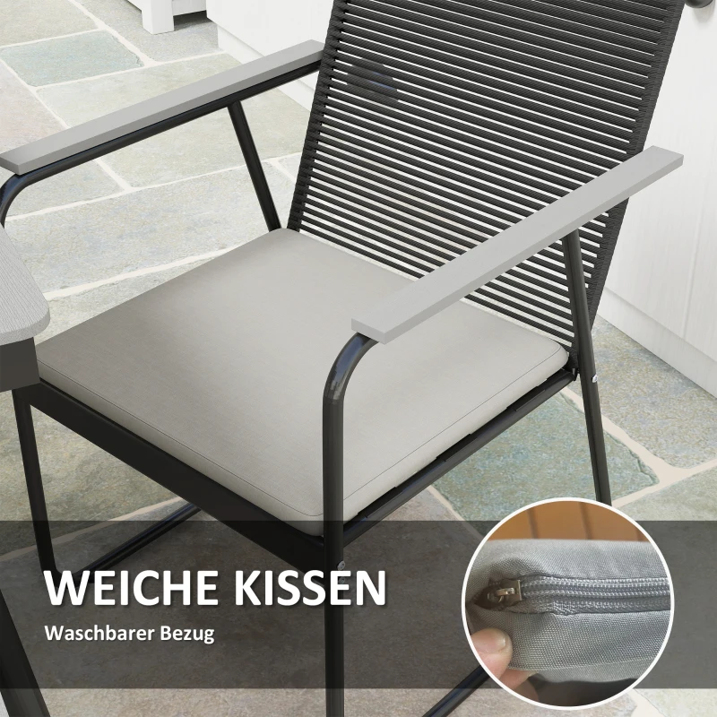 Outsunny Sitzgruppe 7-teilig Metall Essgruppe für 6 Personen Esstisch mit Tisch 6 Stühlen Esszimmergruppe Grau+Schwarz