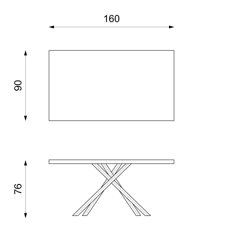 E-STYLO Tavolo fisso con top in rovere naturale e gambe in metallo nero, 90cm X 160cm H.76cm