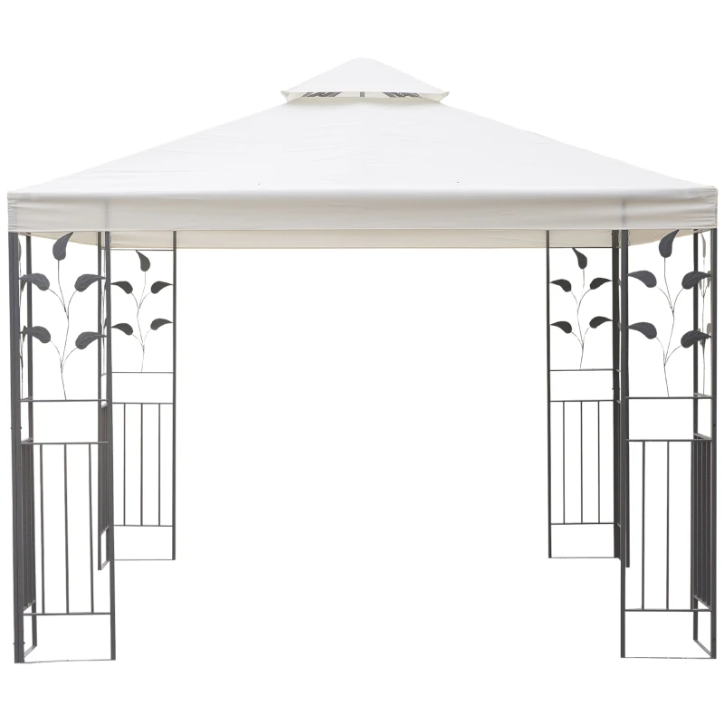 Outsunny 3 x 3m Outdoor Steel Gazebo with 2 Tier Roof, Garden Gazebo Patio Canopy Marquee Shelter with Decorative Steel Frame - Cream
