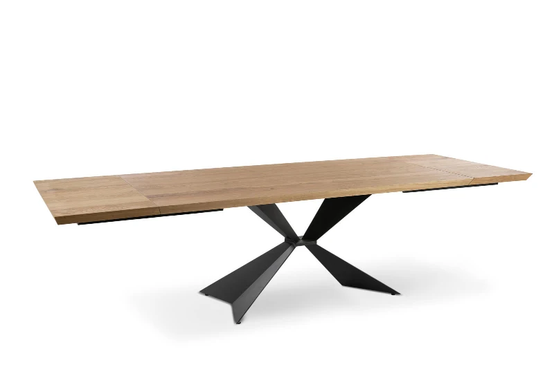 E-STYLO Tavolo allungabile con top impiallacciato rovere naturale e gambe in metallo nero, 100cm X 200/300cm H.76cm