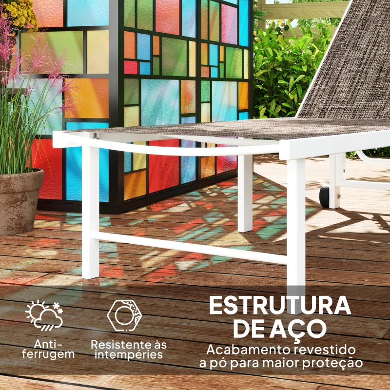 Outsunny Espreguiçadeira Reclinável Espreguiçadeira Jardim com Rodas Encosto Ajustável em 5 Níveis 166x60x84 cm Marrom