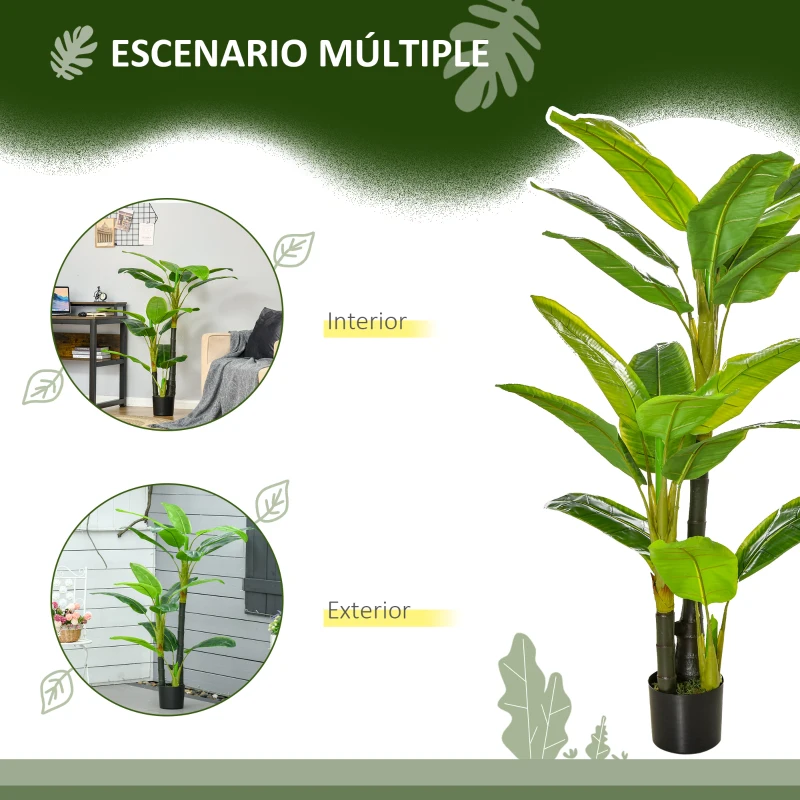 HOMCOM Pack de 2 Plataneras Plantas Artificiales 150 cm con Maceta y 18 Hojas para Decoración de Hogar Salón Verde