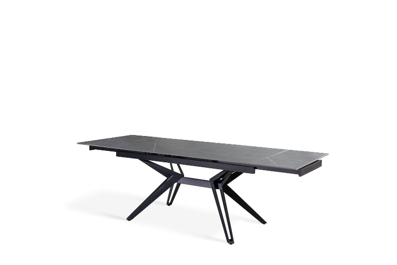 E-STYLO Tavolo allungabile con top  marmo grigio in ceramica e gambe in metallo nero opaco 90cm X 160/240cm H.76cm