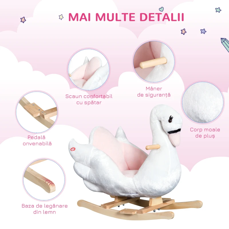 Homcom Balansoar Copii Lebada – Cu Muzica, Lemn & Metal 60×32×55 cm