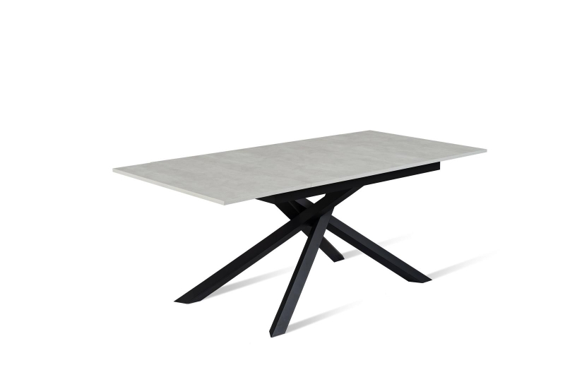 E-STYLO Tavolo allungabile con top cemento bianco in melaminico e base in metallo nero, 90cm X 140/190cm H.76cm