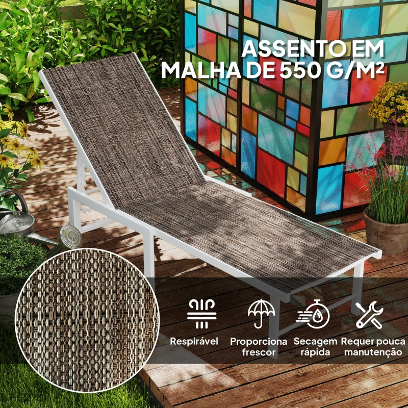 Outsunny Espreguiçadeira Reclinável Espreguiçadeira Jardim com Rodas Encosto Ajustável em 5 Níveis 166x60x84 cm Marrom