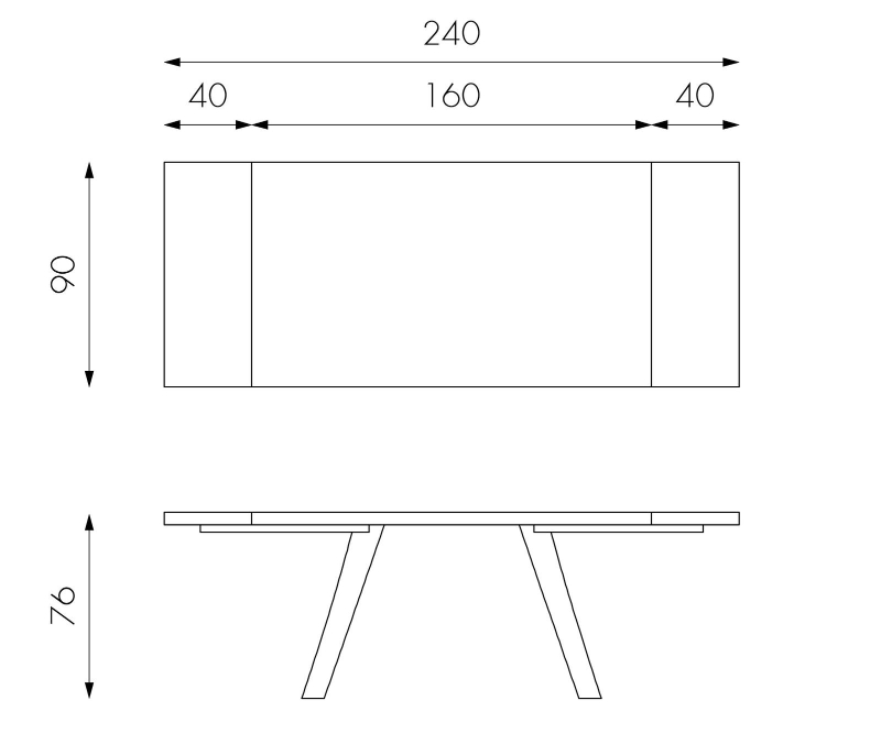 E-STYLO Tavolo allungabile con top rovere naturale e gambe in metallo nero, 90cm X 160/240cm H.76cm