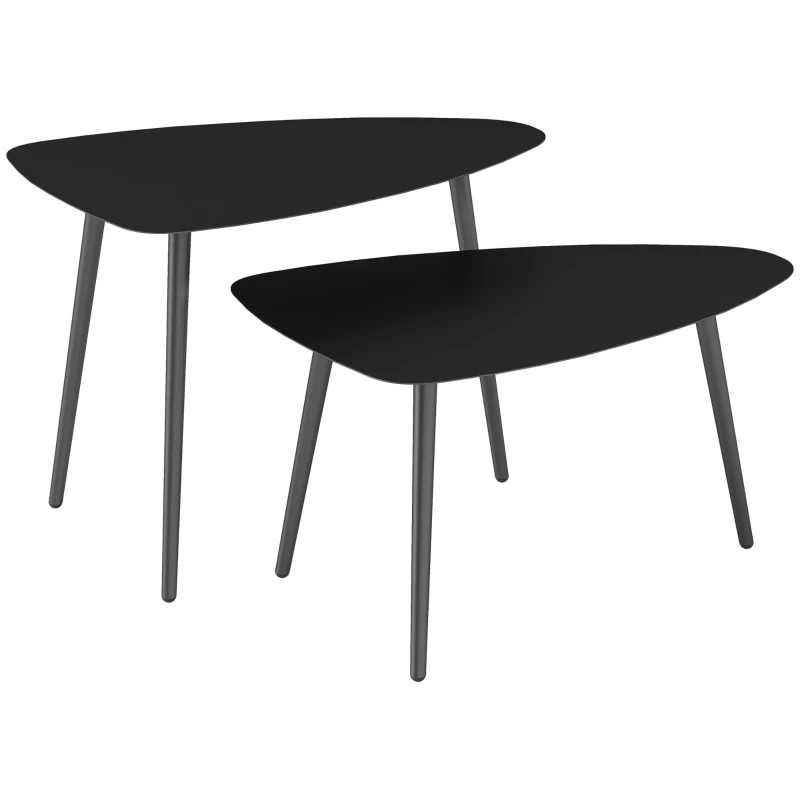 Outsunny Couchtisch 2er Set, Wetterfest Balkontisch aus Stahl, Beistelltisch im Geometrischem Design Schwarz