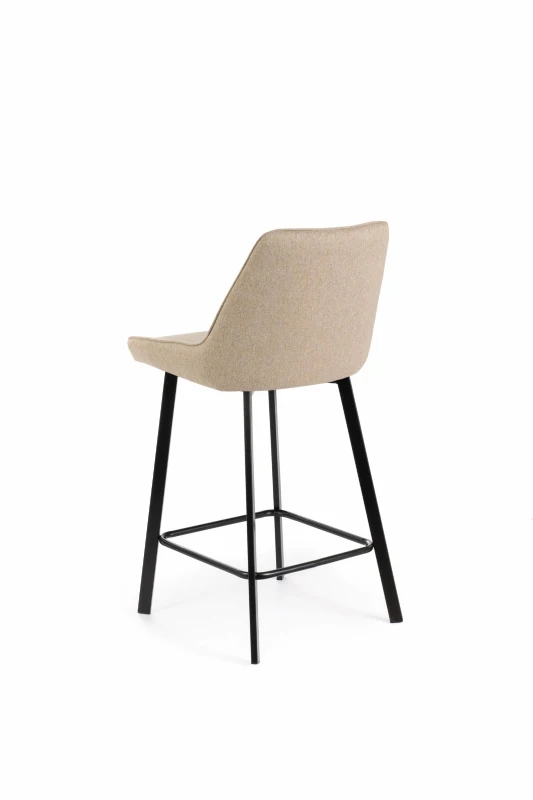 E-STYLO Sgabello da cucina in tessuto beige con gambe nere, imbottito con poggiapiedi, 50cm X 44cm H. 94cm.