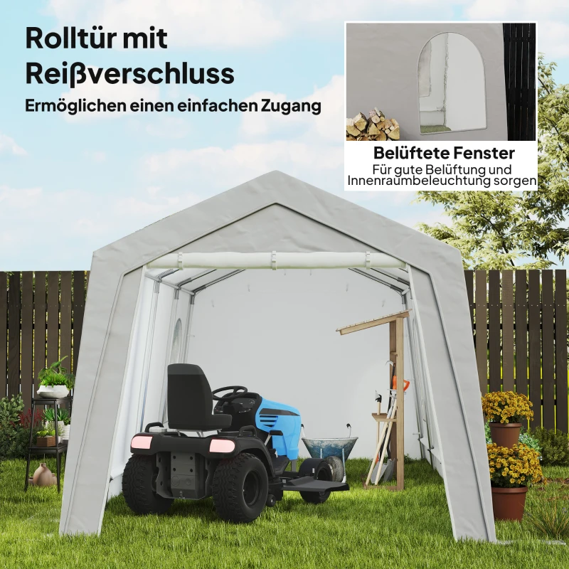 Outsunny 3 x 6 m Wasserdichter Gartenschuppen mit UV-beständiger Kunststoff-Plane und Metallgestell, Hellgrau(m-6)