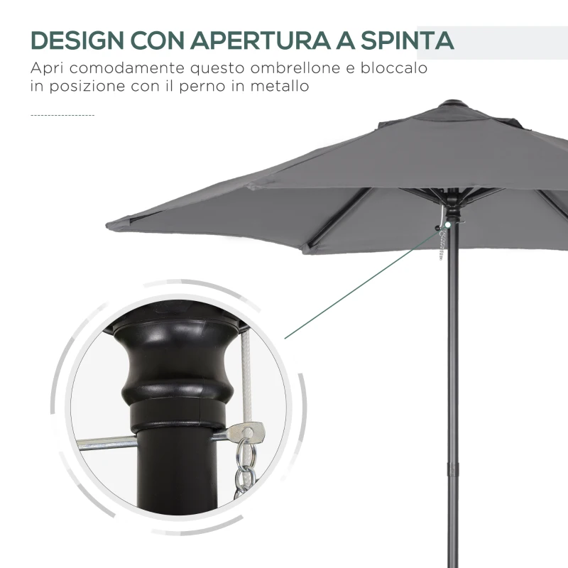 Outsunny Ombrellone da Giardino 2x2 m a 6 Stecche con Presa d'Aria, in Alluminio, Metallo e Poliestere Grigio Scuro