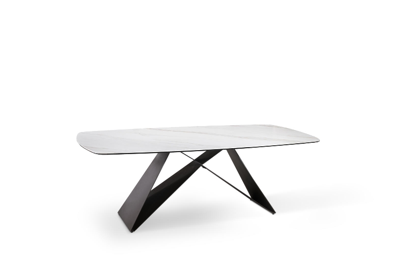 E-STYLO Tavolo fisso con top in ceramica portoro su vetro temperato e gambe in metallo marrone, 110cm X 220cm H. 76cm.