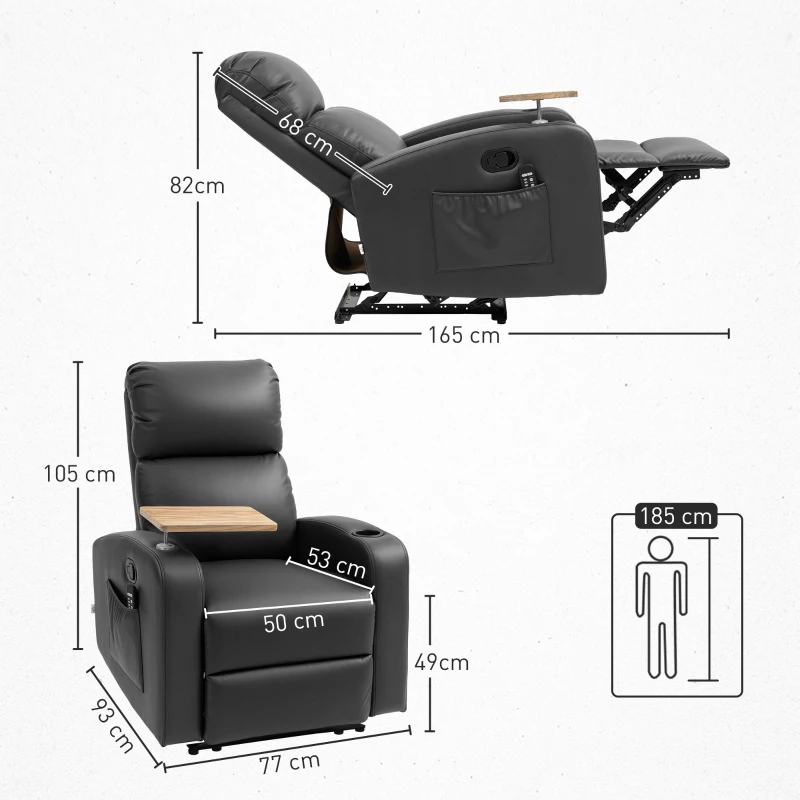 HOMCOM Massagestoel Relaxstoel Ligstoel, Met 1 Uitklapbare Tafel, 1 Voetensteun; 77 cm x 93 cm x 105 cm, Zwart(m-3)