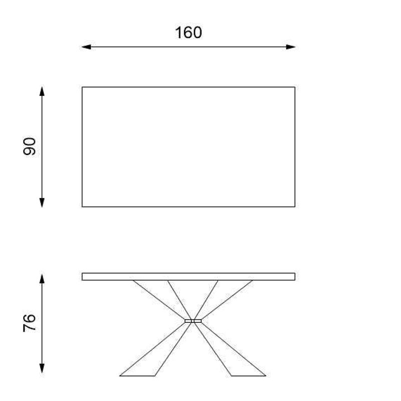 E-STYLO Tavolo fisso con top impiallacciato rovere naturale e gambe in metallo nero, 90cm X 160cm H. 76cm.