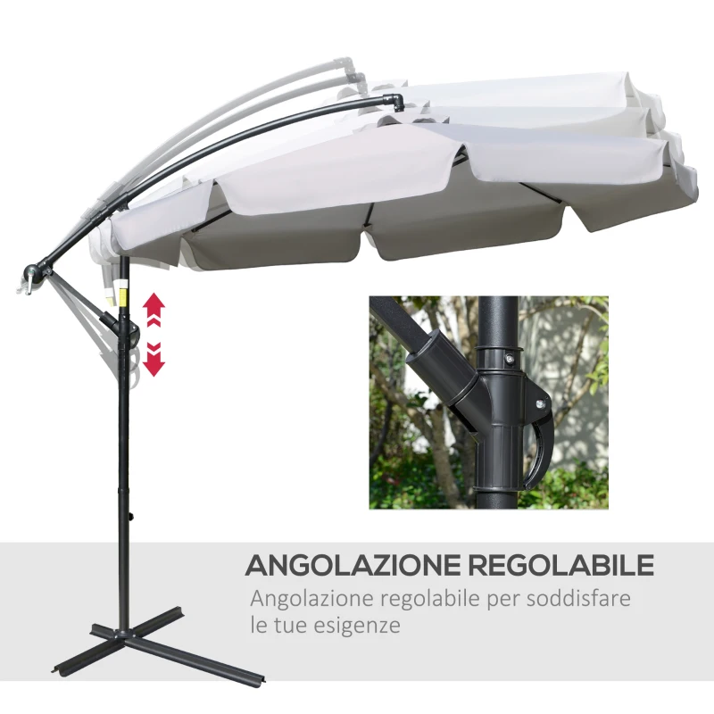 Outsunny Ombrellone da Giardino a Braccio con Apertura a Manovella in Metallo e Poliestere, Ø2.7x2.7 m, Grigio