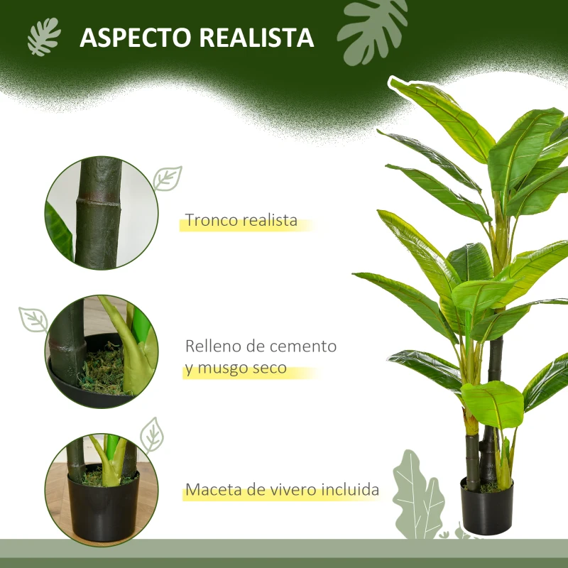 HOMCOM Pack de 2 Plataneras Plantas Artificiales 150 cm con Maceta y 18 Hojas para Decoración de Hogar Salón Verde