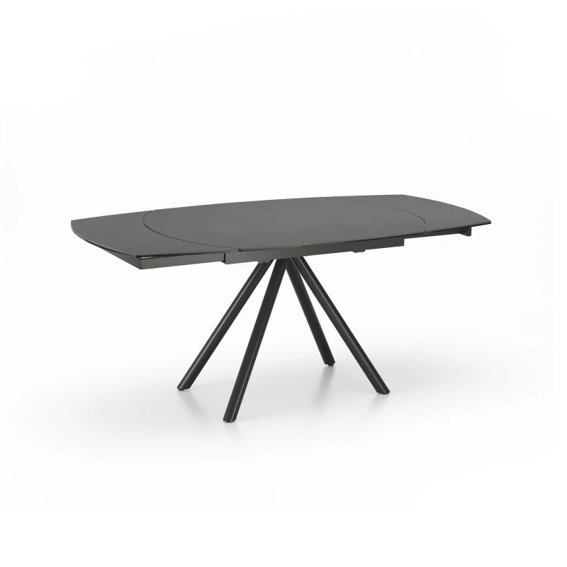 E-STYLO Tavolo allungabile con top grigio grafite in ceramica su vetro temperato gambe in metallo antracite, 90cm X 120/180cm H.76cm