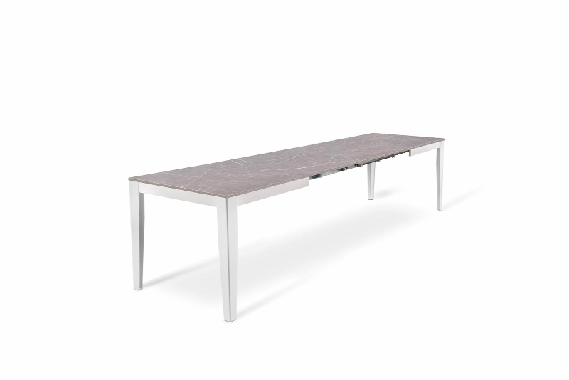 E-STYLO Tavolo allungabile con top marmo antracite in melaminico e base in metallo bianco, 80cm X 130/290cm H.76cm