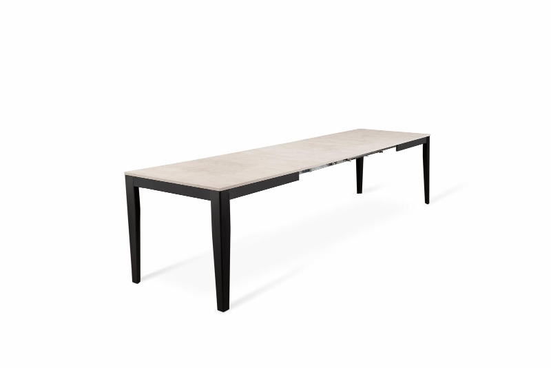 E-STYLO Tavolo allungabile con top cemento bianco in melaminico e base in metallo nero, 90cm X 156/316cm H.76cm