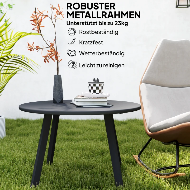 Outsunny Metalen Balkontafel Rond Koffietafel Weerbestendig Tuin Tafel Ø70 x 42H cm Zwart