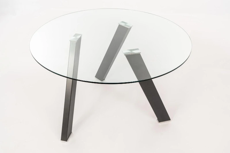 E-STYLO Tavolo fisso con top in vetro temperato e gambe in metallo grigio antracite, 120cm X 120cm H. 75cm.
