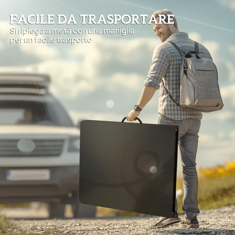 Outsunny Set da Pic Nic Pieghevole a 3 Pezzi con Tavolo e 2 Panche in HDPE e Metallo, Nero