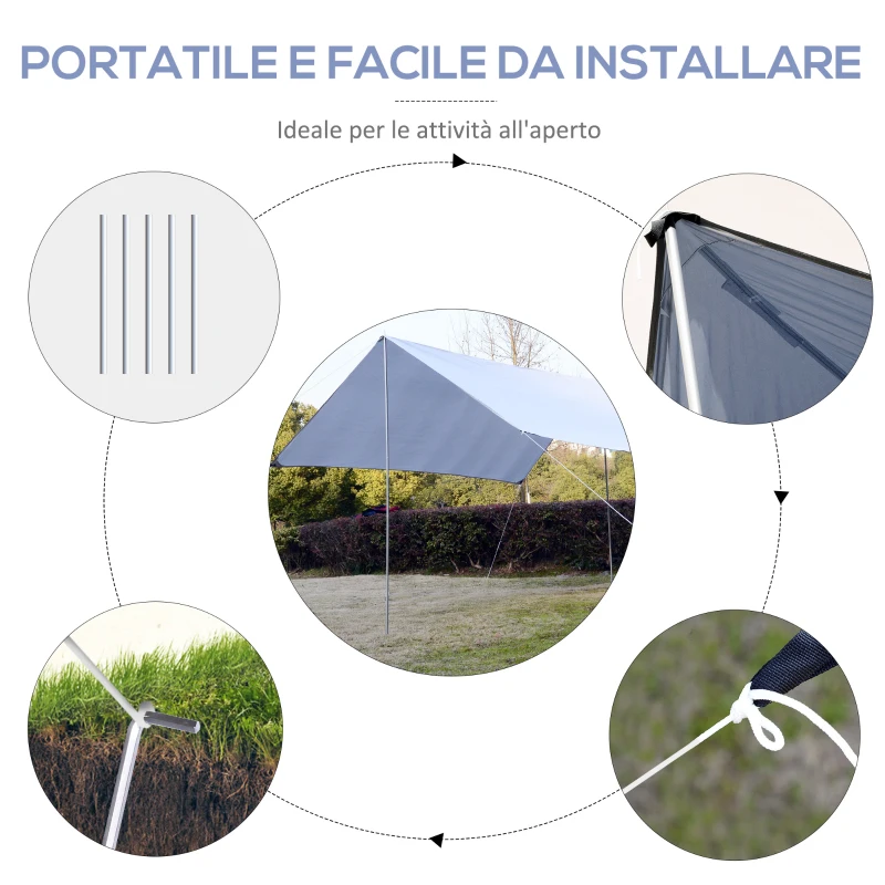 Outsunny Tenda da Sole Portatile 3x3 m, Tendalino Parasole Impermeabile per Campeggio, e Spiaggia, Bianco
