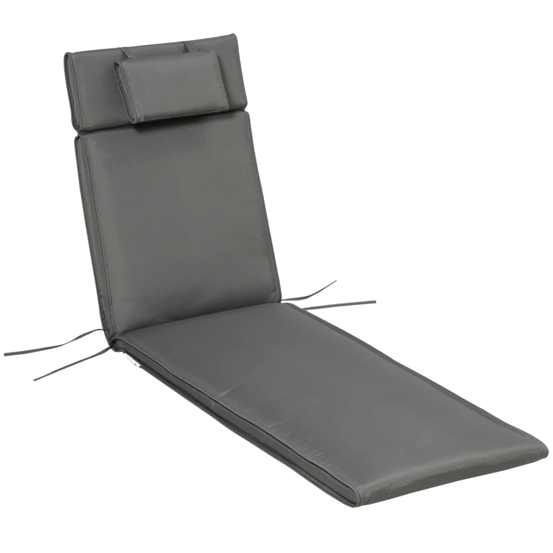 Outsunny Garden Sun Lounger Cushion Replacement Soft Sunbed Reclining Chair Relaxer Pad with Pillow, Cushion ONLY - Grey