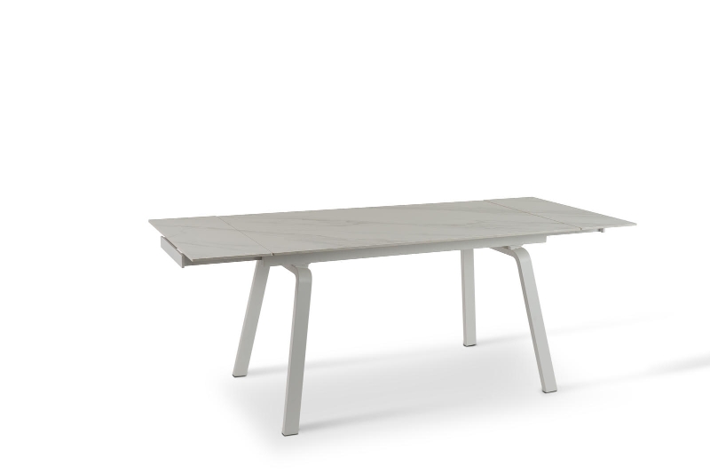 E-STYLO Tavolo allungabile con top marmo bianco in ceramica e gambe in metallo bianco, 80cm X 140/200cm H.76cm