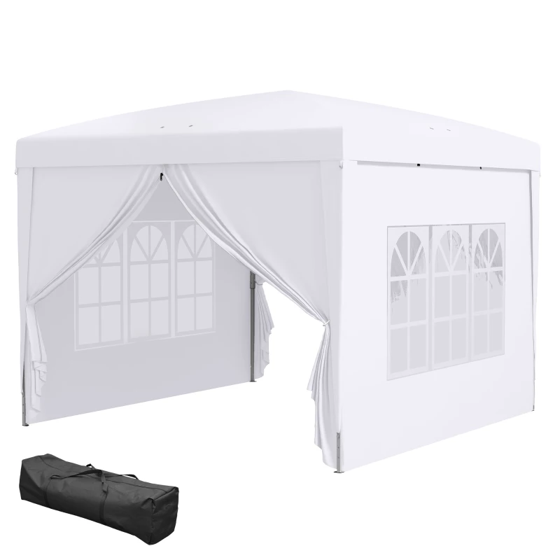 Outsunny 3 x 3m Pop Up Gazebo, Wedding Party Canopy Tent Marquee with Carry Bag and Windows, White(m-12)