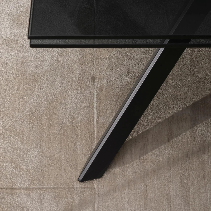 E-STYLO Tavolo allungabile con top nero fumè in vetro temperato e gambe in metallo nero, 90cm X 160/240cm H.76cm