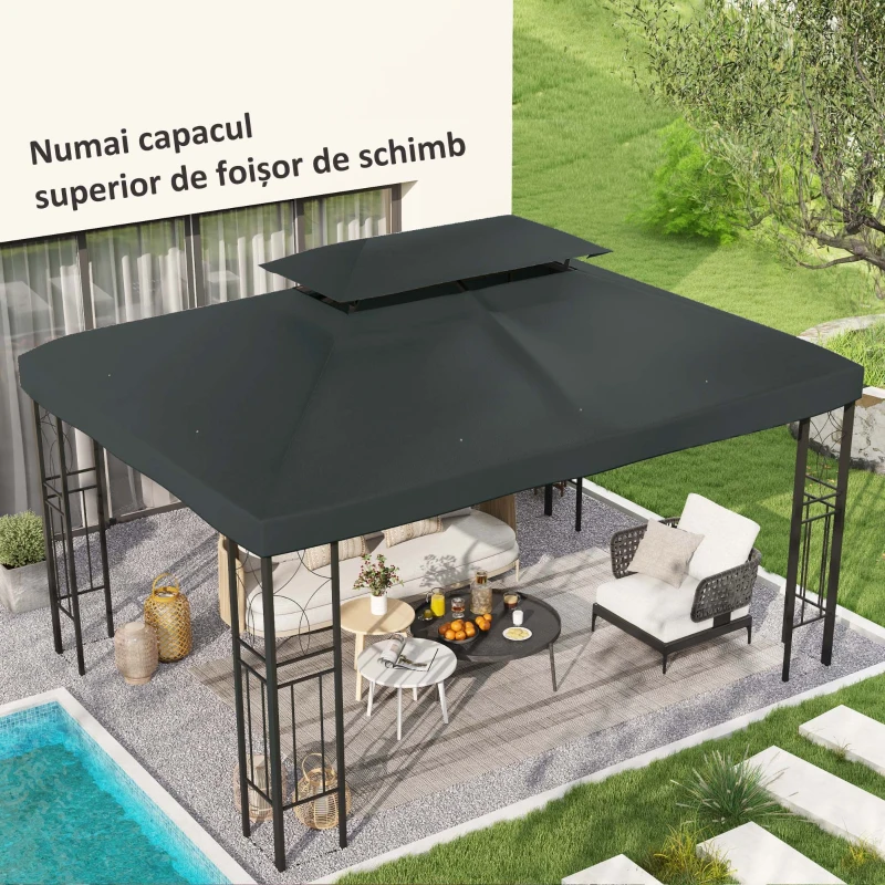 Outsunny Copertina pentru cort 4x3 m cu 2 niveluri, gri antracit