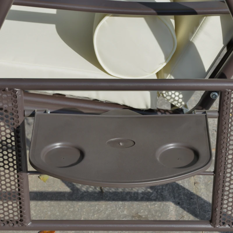 Outsunny 2-zits tuinschommelstoel met luifel Kussenblad Metaal Polyester Beige 162 x 118 x 173 cm