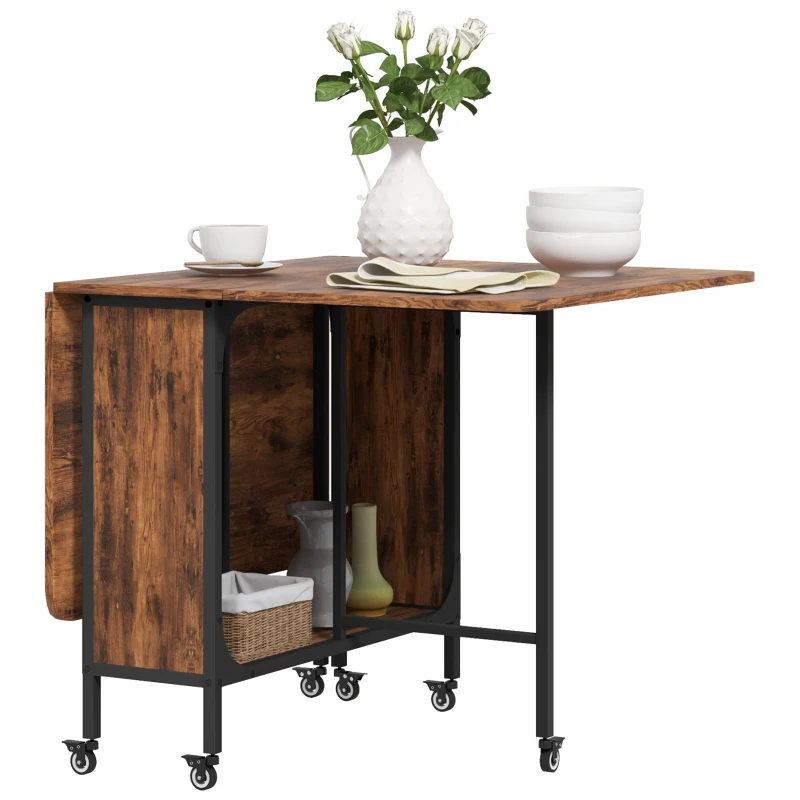 HOMCOM Opklapbare Eettafel, Mobiele Klaptafel voor 6 Personen met Opbergruimte, Draagvermogen tot 50 kg, 130 x 80 x 74 cm, Rustiek-Bruin(m-11)