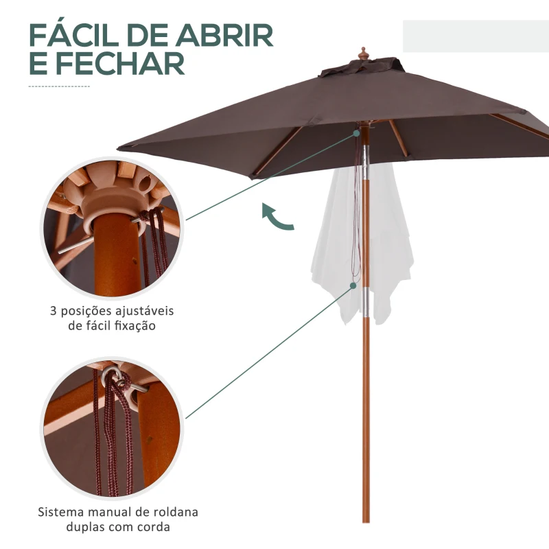 Outsunny Chapéu de Sol de Jardim 200x150x230 cm Chapéu de Sol Retangular Inclinável com Polia Duplo Teto  Marrom