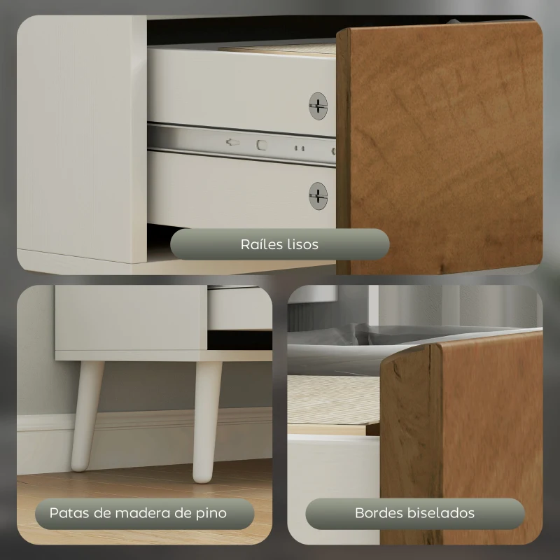 HOMCOM Estantería Bicolor con 4 Estantes Abiertos y 2 Cajones de Melamina con Patas de Pino 60x30x179cm Blanco y Madera Natural