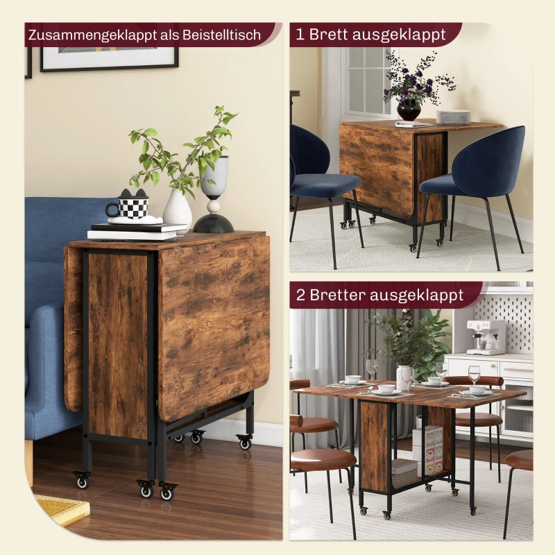 HOMCOM Klappbarer Esstisch, Mobiler Klapptisch für 6 Personen, mit Ablage, bis 50 kg belastbar, 130 x 80 x 74 cm, Rotbraun(m-4)