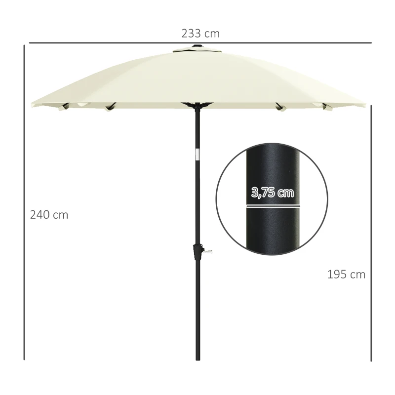 Outsunny Chapéu de Sol de Exterior 233x233 cm Chapéu de Sol de Jardim com Ângulo Ajustável Impermeável Creme