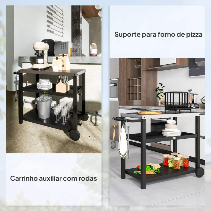 Outsunny Carrinho de Barbecue de 3 Níveis Carrinho de Serviço com Prateleiras Bancada em Aço Inoxidável 102x50x81 cm Cinza Carvão