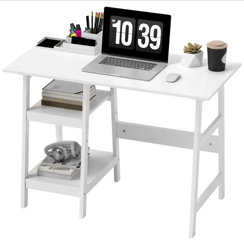HOMCOM Compact Computer Desk with Storage Shelves, Study Table with Bookshelf, PC Table Workstation for Home Office, Study, Easy Assembly, 106 x 51cm, White