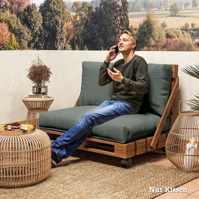 Outsunny Palettenkissen 2er Set Abnehmbar Sitzkissen Palettenpolster mit Rückenlehne 120 x 80 x 20 cm Dunkelgrau