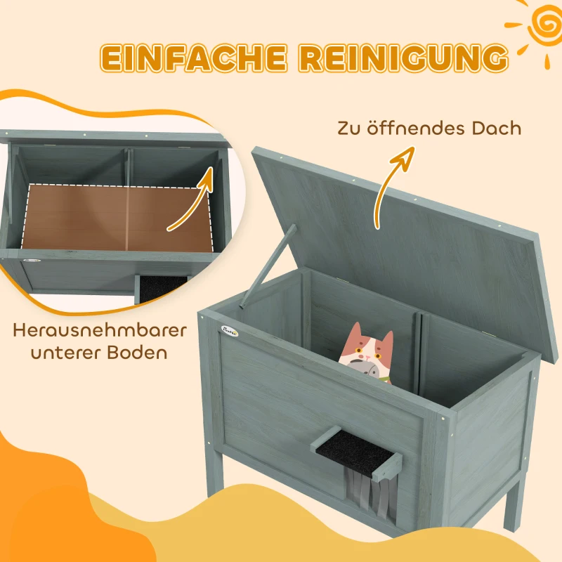 PawHut Katzenhaus Outdoor-Katzenhaus Katzenhütte, wetterbeständig, 1 Fenster, 1 Eingang, 85 x 50 x 68,5 cm, Dunkelgrau+Schwarz(m-5)