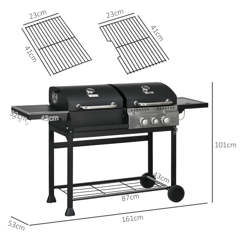 Outsunny Dual Fuel BBQ Grill - Black