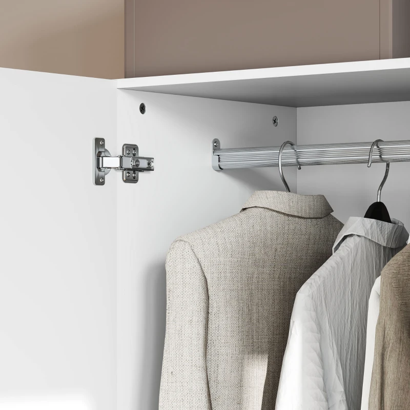 HOMCOM Szafa, 2 Drzwi, Przestrzeń Wisząca, Stanga, 2 Szuflady, Płyta Wiórowa, Biała