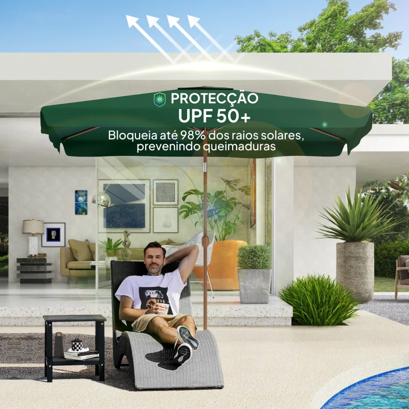Outsunny Chapéu de Sol de Jardim 300x200 cm com Ângulo Ajustável Mastro de Alumínio Manivela e Proteção UV 50+ Verde