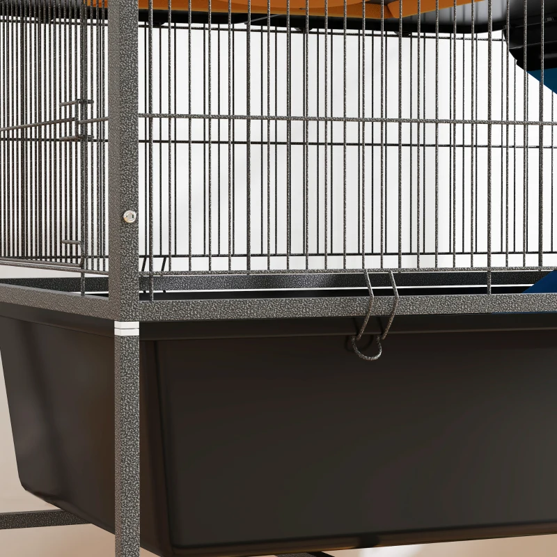 PawHut Gaiola para Animais Pequenos de 3 Níveis com Rodas Rampas e Bandeja Amovível Recinto para Roedores 88x48x102 cm Cinza Escuro