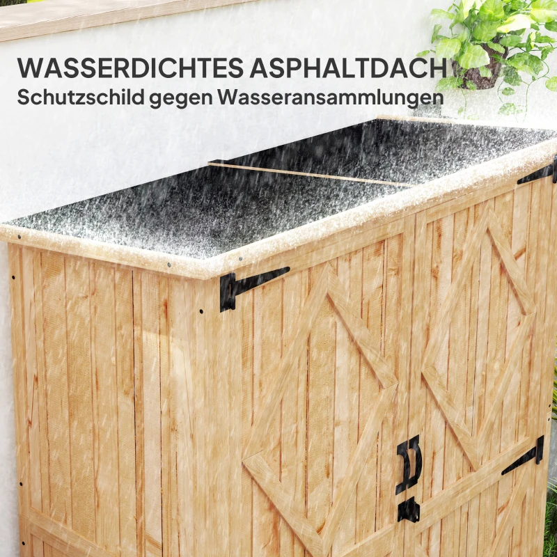Outsunny Gartenlagerschuppen, Holzschuppen für Werkzeug und Gartengeräte, Asphalt-Dach, Doppeltüren, Fichtenholz, Hellbraun(m-5)
