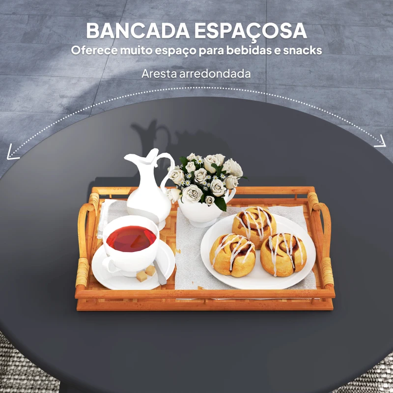 Outsunny Mesa de Centro de Jardim Redonda de Metal Mesa Auxiliar com Bordas Arredondadas Pés Antiderrapantes Ø70x42 cm Preto