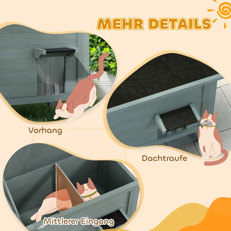 PawHut Katzenhaus Outdoor-Katzenhaus Katzenhütte, wetterbeständig, 1 Fenster, 1 Eingang, 85 x 50 x 68,5 cm, Dunkelgrau+Schwarz(m-7)